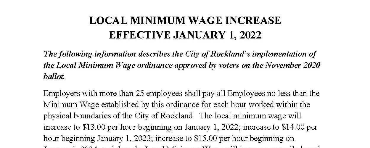 Minimum Wage Increase January 1, 2022
